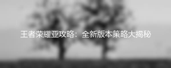 王者荣耀亚攻略：全新版本策略大揭秘