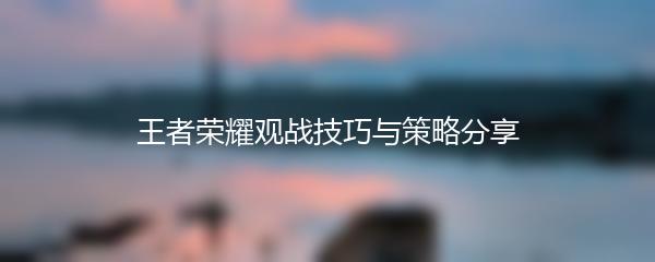 王者荣耀观战技巧与策略分享