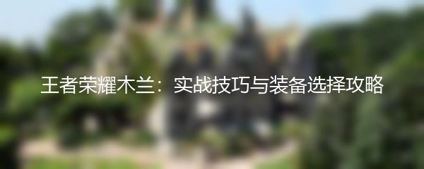 王者荣耀木兰：实战技巧与装备选择攻略