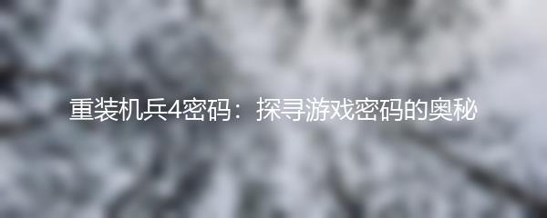 重装机兵4密码：探寻游戏密码的奥秘
