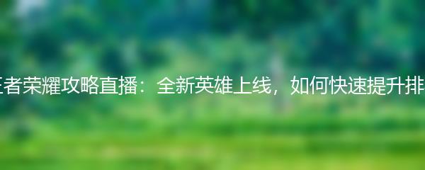 王者荣耀攻略直播：全新英雄上线，如何快速提升排名