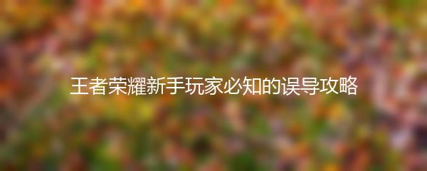 王者荣耀新手玩家必知的误导攻略