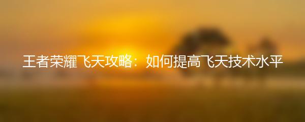 王者荣耀飞天攻略：如何提高飞天技术水平