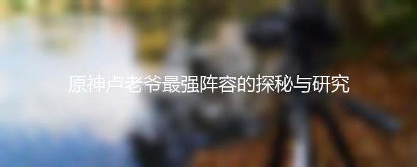 原神卢老爷最强阵容的探秘与研究