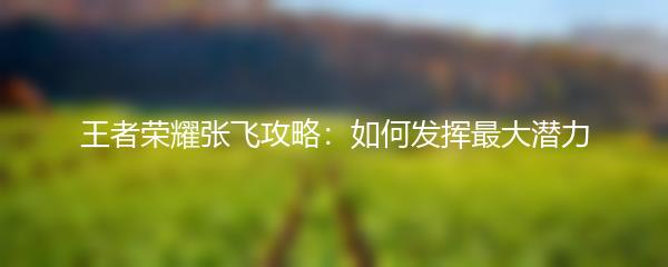 王者荣耀张飞攻略：如何发挥最大潜力