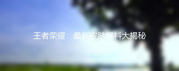 王者荣耀：最新皮肤爆料大揭秘