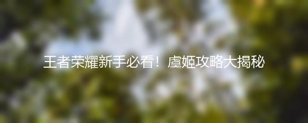 王者荣耀新手必看！虞姬攻略大揭秘