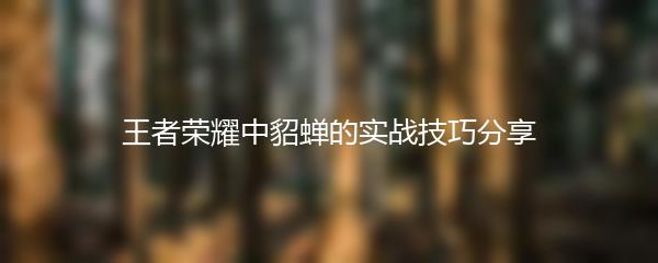 王者荣耀中貂蝉的实战技巧分享