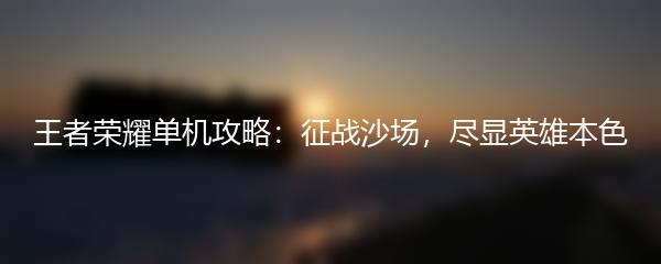 王者荣耀单机攻略：征战沙场，尽显英雄本色