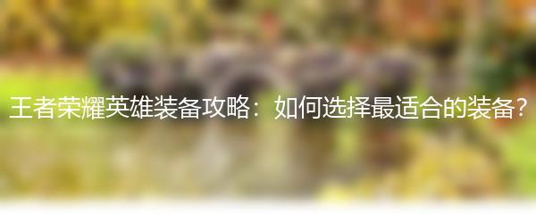 王者荣耀英雄装备攻略：如何选择最适合的装备？