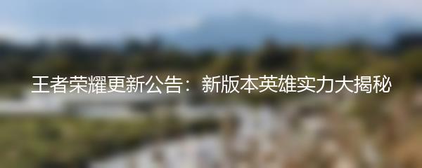 王者荣耀更新公告：新版本英雄实力大揭秘