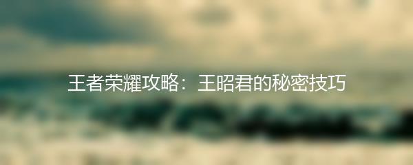 王者荣耀攻略：王昭君的秘密技巧