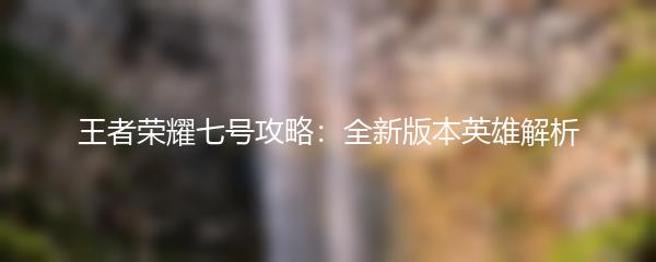 王者荣耀七号攻略：全新版本英雄解析
