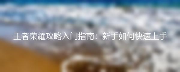 王者荣耀攻略入门指南：新手如何快速上手