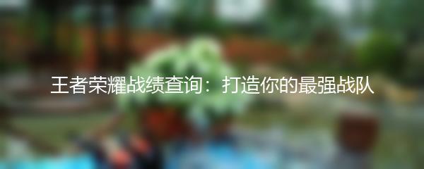 王者荣耀战绩查询：打造你的最强战队