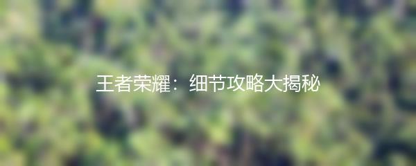 王者荣耀：细节攻略大揭秘