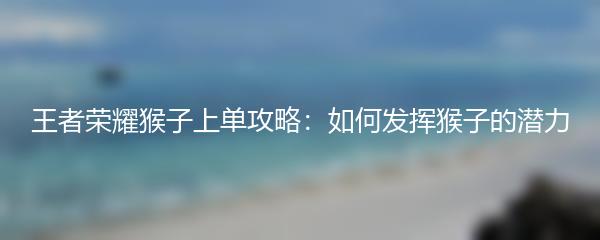 王者荣耀猴子上单攻略：如何发挥猴子的潜力