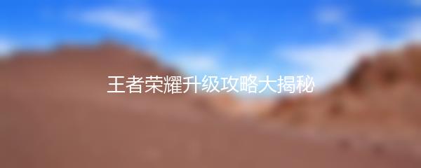 王者荣耀升级攻略大揭秘