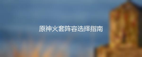 原神火套阵容选择指南