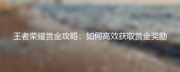 王者荣耀赏金攻略：如何高效获取赏金奖励