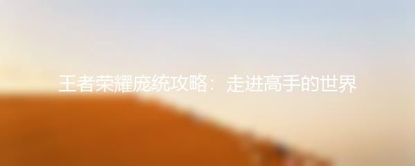 王者荣耀庞统攻略：走进高手的世界