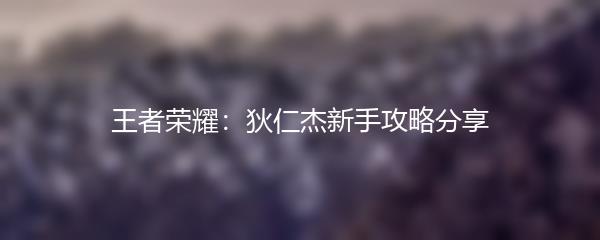 王者荣耀：狄仁杰新手攻略分享