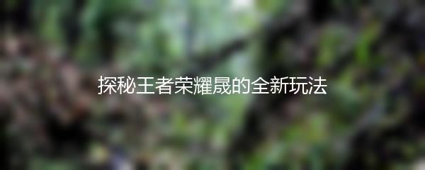探秘王者荣耀晟的全新玩法