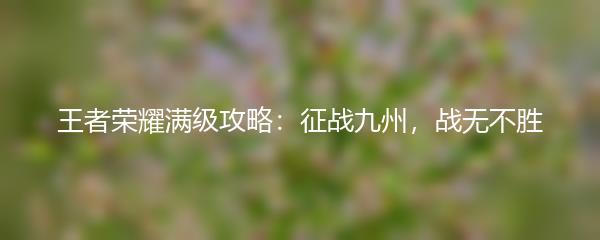 王者荣耀满级攻略：征战九州，战无不胜