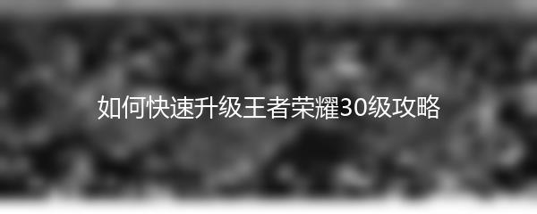 如何快速升级王者荣耀30级攻略